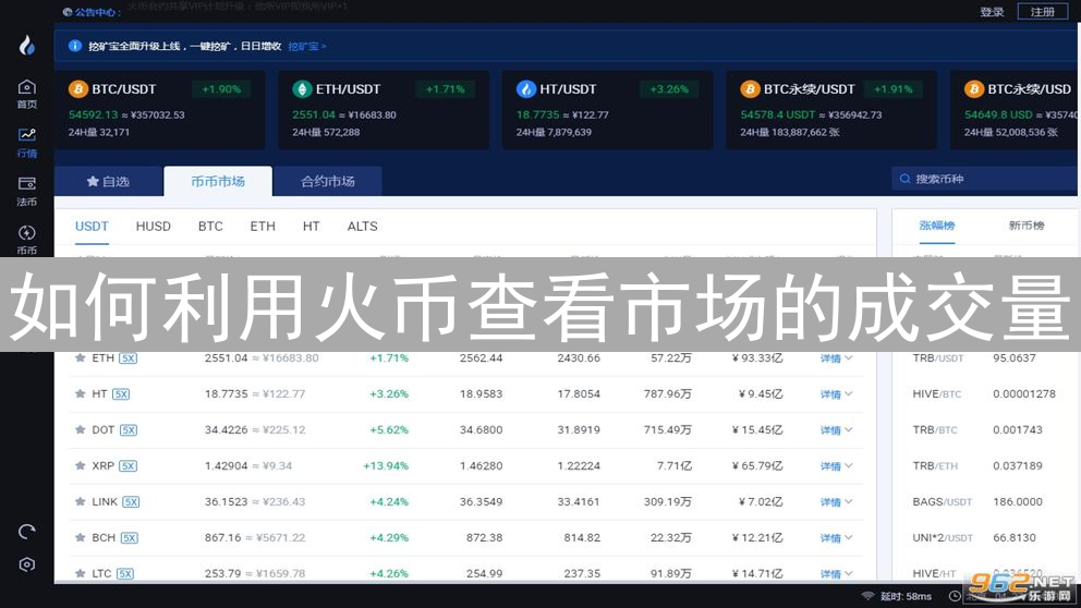 如何利用火币查看市场的成交量